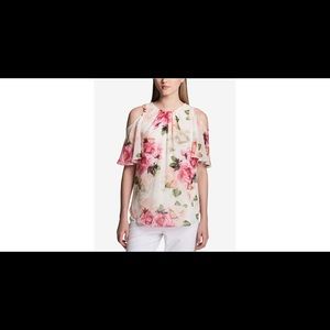 Calvin Klein Floral Cold Shoulder Blouse (Size L)